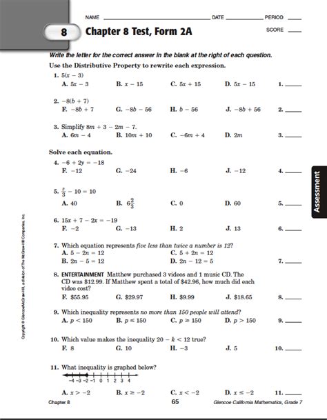 24 7. . Math accelerated chapter 8 equations and inequalities test form 1b